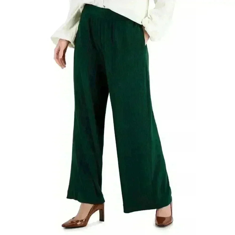 Alfani Women's Wide-Leg Pull-On Pants Green Cedar Basalm Size XL, $69.5 NWT